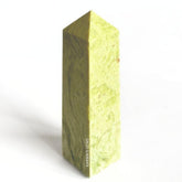 Karma Gems serpentine crystal tower 3-4 inch front view shows natural polish and balance.