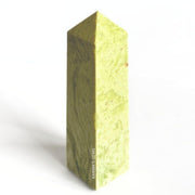 Karma Gems serpentine crystal tower 3-4 inch front view shows natural polish and balance.