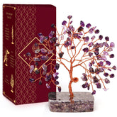 KARMAPLEDGE Amethyst Crystal Tree base, natural centerpiece for home décor and ambiance.