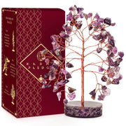 KARMAPLEDGE Crystal Tree with amethyst stones enhances calm energy at home.