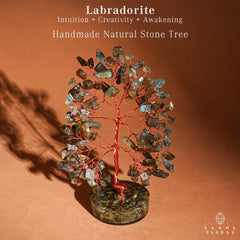 KARMAPLEDGE crystal tree desk harmony showcases gemstone glow for focused ambiance.