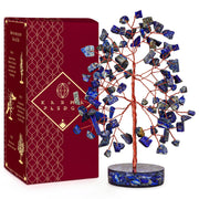 KARMAPLEDGE crystal tree with lapis lazuli bonsai enhances focus and calm at home
