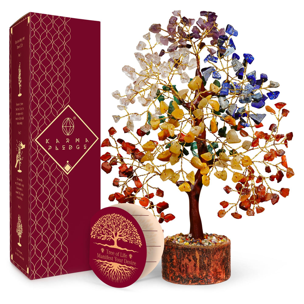 KARMAPLEDGE seven chakra crystal tree full view promotes balanced energy in a room