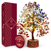 KARMAPLEDGE seven chakra crystal tree full view promotes balanced energy in a room