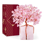 KARMAPLEDGE Rose Quartz Crystal Tree on desk boosts calm and positivity