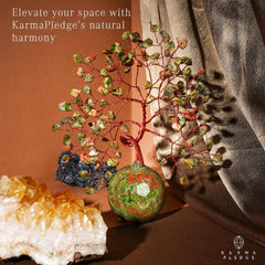KARMAPLEDGE unakite chakra stones tree top view.
