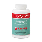 Karuna Lipitonic bottle view highlighting 180 vegetarian capsules for heart health support.