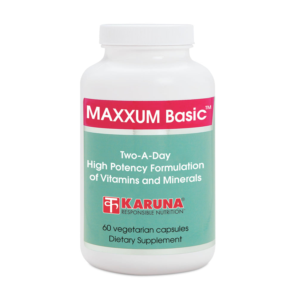 Karuna Maxxum Basic 60 vcaps bottle and label for a complete daily micronutrient routine.