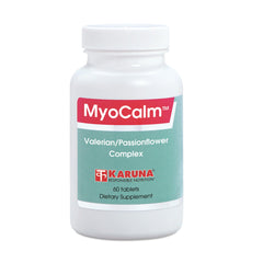 Karuna MyoCalm bottle label showing 60 vegetarian capsules for relaxation support