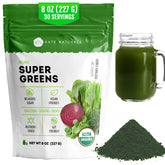 Kate Naturals Organic Super Greens Powder tub front, ideal daily greens for smoothies.