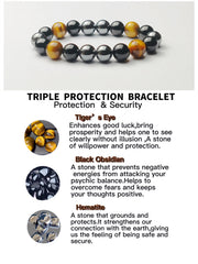 KAVAGOBO triple protection bracelet obsidian bead showing protective energy