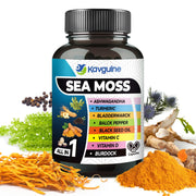 Kavguine 9-in-1 sea moss capsules bottle for daily balance.