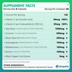 Kavguine capsule highlighting turmeric and black pepper oil for absorption.