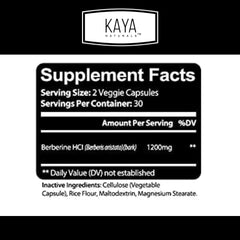 Close-up Kaya Naturals Berberine HCL capsules, a convenient vegetarian supplement