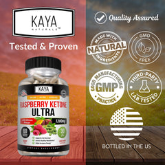 Kaya Naturals Raspberry Ketone packaging box signals premium quality.
