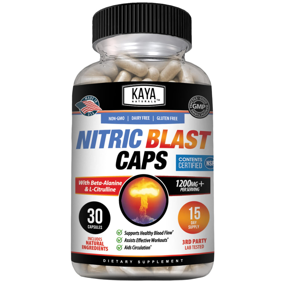 Kaya Naturals Nitric Blast bottle front showing natural energy support