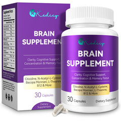 Kedicy 11-in-1 brain supplement bottle front promoting focus and mental clarity.