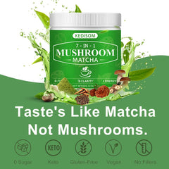KEDISOM Hot cup of Mushroom Matcha ready for focused energy before workouts.