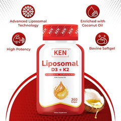 KEN Liposomal D3+K2 softgels pack for convenient daily supplementation