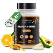 KeosPharma Magnesium Citrate 500mg bottle with label highlights high-absorption formula for daily wellness.