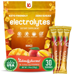 Keppi Mango Electrolytes packet label for zero sugar hydration on the go