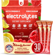 Keppi Electrolytes Raspberry Lemonade packets for zero-calorie hydration on the go.
