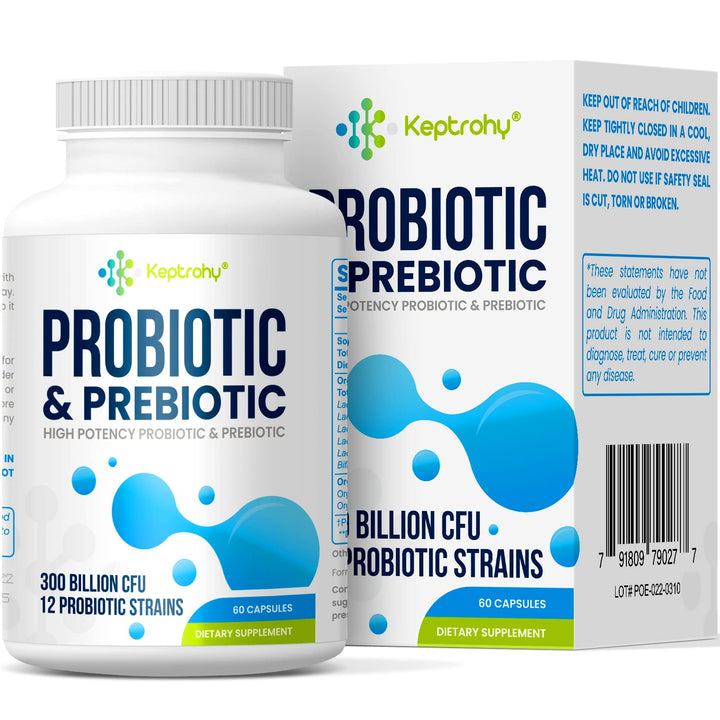 Keptrohy Probiotics 300B CFU label highlights potency and daily digestive support.