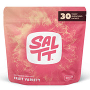 Keto Chow SALTT fruit variety pack packets on a surface for convenient on-the-go hydration.