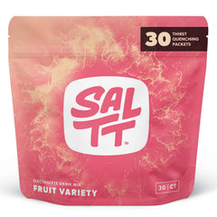 Keto Chow SALTT fruit variety pack packets on a surface for convenient on-the-go hydration.