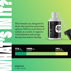 Pour of Keto Chow SALTT Low-K Fasting Drops from a dropper during fasting