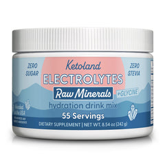 Ketoland Raw Minerals Glycine bottle for daily hydration and mineral balance.