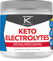 Ketologic Keto Electrolyte Powder Tropical Punch bottle enabling sugar-free hydration.