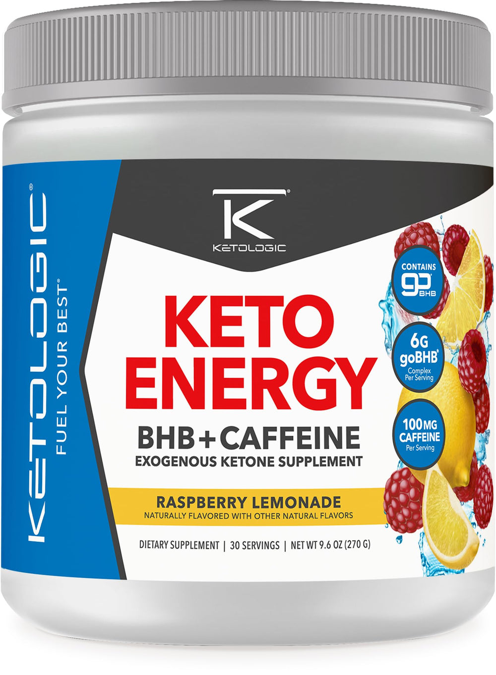 Ketologic KetoEnergy Raspberry Lemonade bottle closeup for steady morning energy