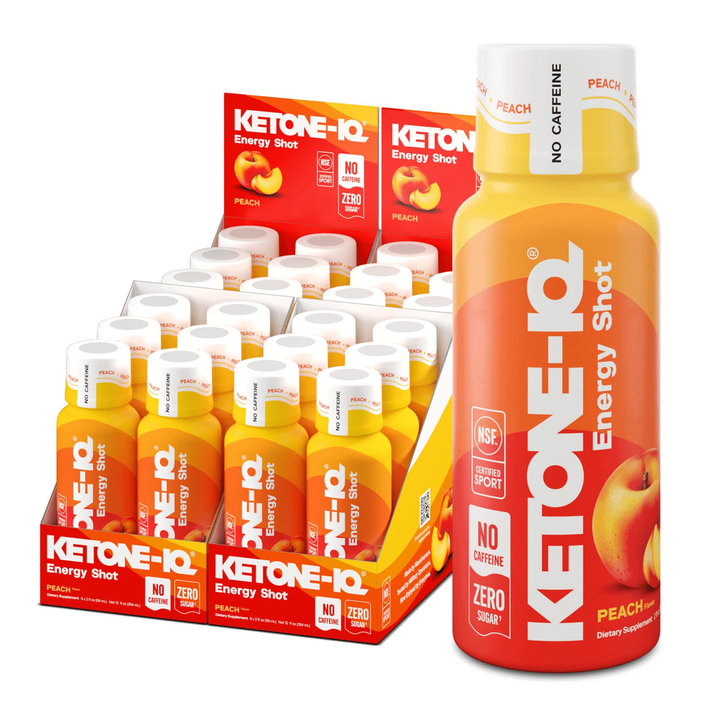 Ketone-IQ No Caffeine Shot Peach bottle for clean, sustained energy.