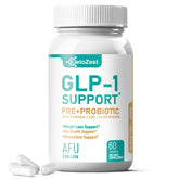 KetoZest GLP-1 Support bottle label highlights vegan, gluten-free wellness benefits