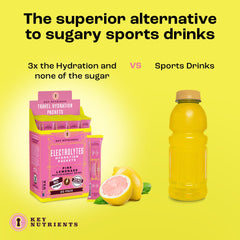 KEY NUTRIENTS hydration powder packets mixed with water in a glass