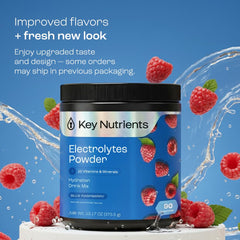 KEY NUTRIENTS hydration powder served in a glass, showing easy mix and refreshment.