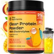 KEY NUTRIENTS Peach Mango electrolyte powder canister for quick hydration with zero sugar.