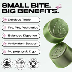 Kiala Nutrition Super Greens Gummies closeup texture shows chewy, fruity consistency.