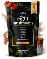 KIKI Green 8 Mushrooms bottle front view for daily wellness.
