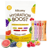 Kilicomy sugar-free electrolyte packets in grape flavor for convenient hydration during workouts.