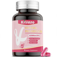 Kimazo Vaginal Probiotics bottle displaying 42B CFU for balance.