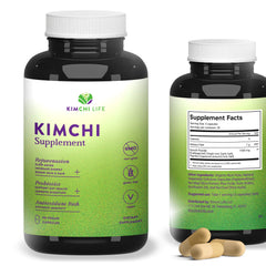 Kimchi Life daily capsules bottle for convenient probiotic support and gut health.
