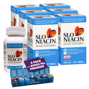 Kinara Slo Niacin bottle 500mg highlighting flush-free release and heart-supporting potential.