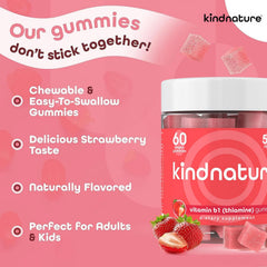 Kindnature Vitamin B1 Gummies packaging signals vegan, non-GMO formulation.