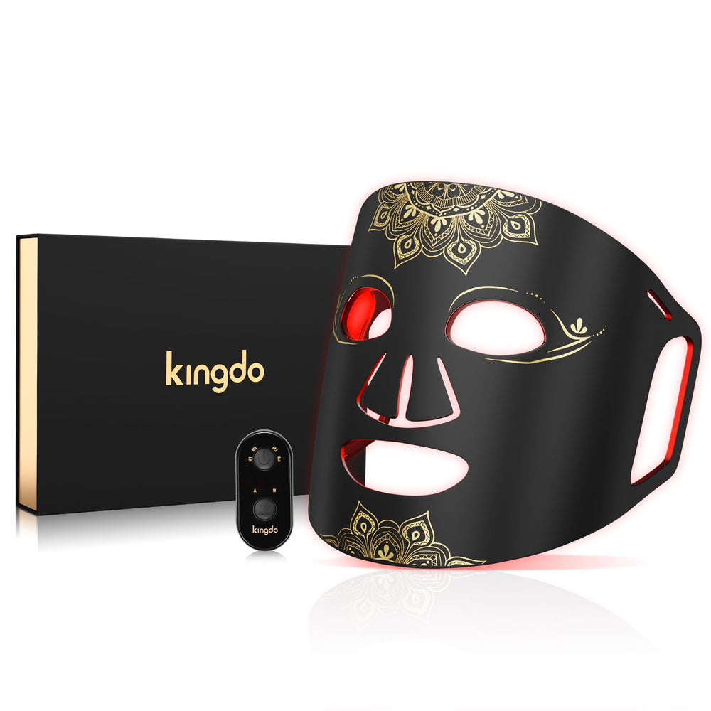 KINGDO Red Light Therapy Face Mask front view shows soft silicone comfort for home use.
