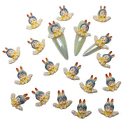 KINGVELLY 3D angel baby nail charm close-up with rabbit ears and wings, long-lasting sparkle.