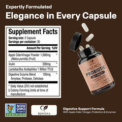 Kinvera prebiotic-probiotic capsules supporting gut balance and regularity.