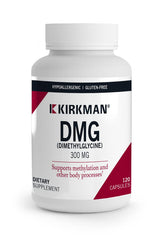 Kirkman DMG 300 mg bottle front showing high potency option for methylation support
