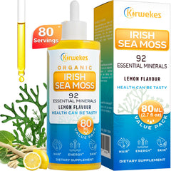 Kirwekes Sea Moss Drops bottle front showing lemon flavor for daily vitality